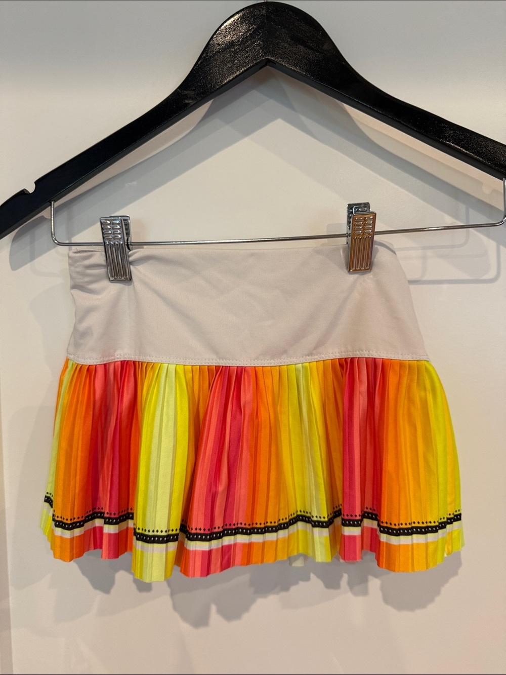 Pleated Neon Stripe tennis Skirt - Cream Waistband